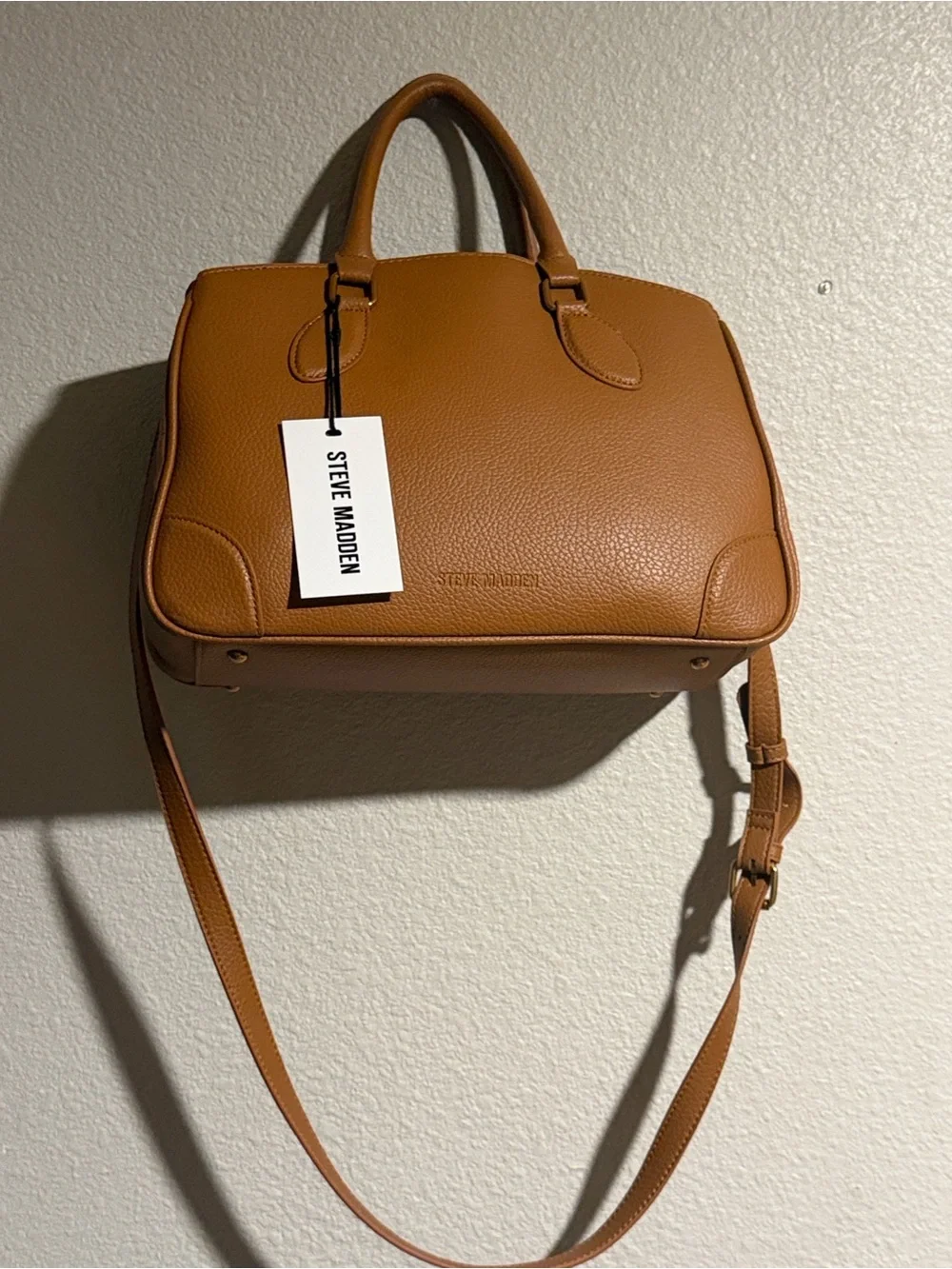 Steve Madden Caramel Tan Pebbled Leather Satchel